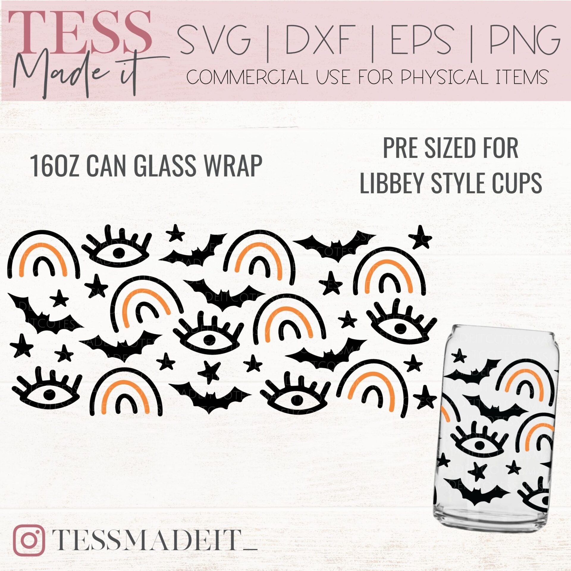 Beer Glass Wrap SVG - Halloween Glass Can SVG - Libbey SVG - Tess
