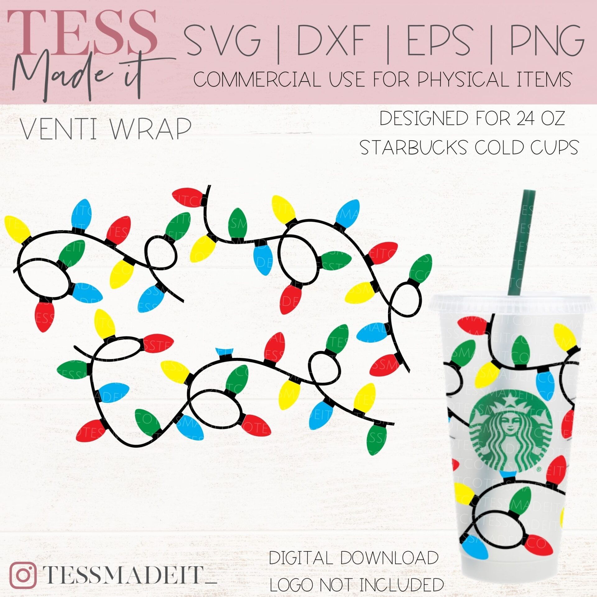 Christmas Lights SVG Wrap - Christmas Starbucks SVG - Tess Made It
