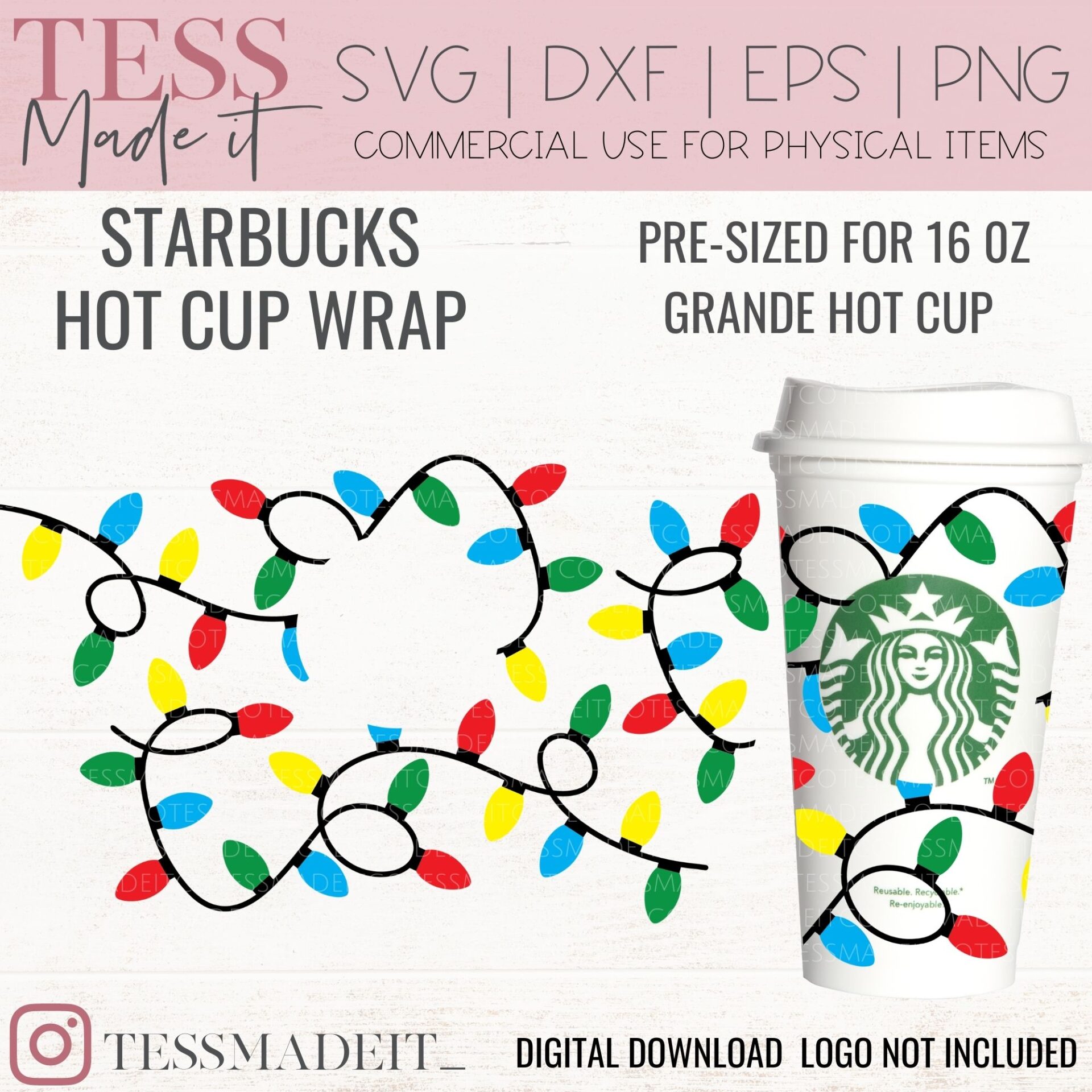Christmas Lights SVG - Christmas Starbucks Hot Cup SVG - Tess Made It