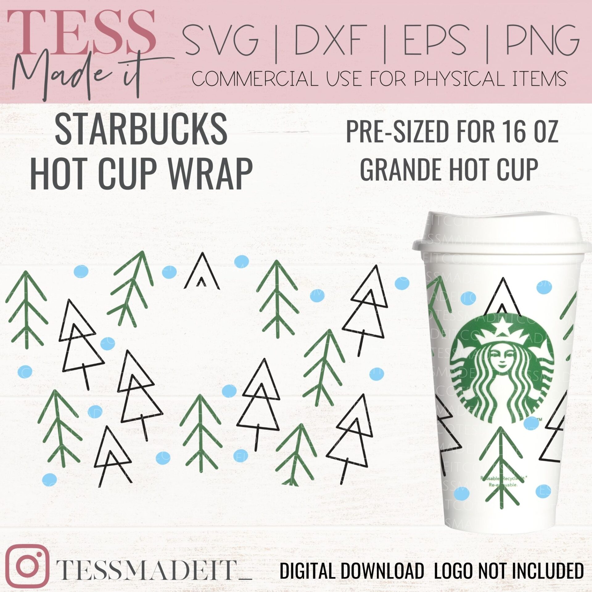 16 Oz Starbucks Reusable Hot Cup Blank Wrapper Template, Starbucks