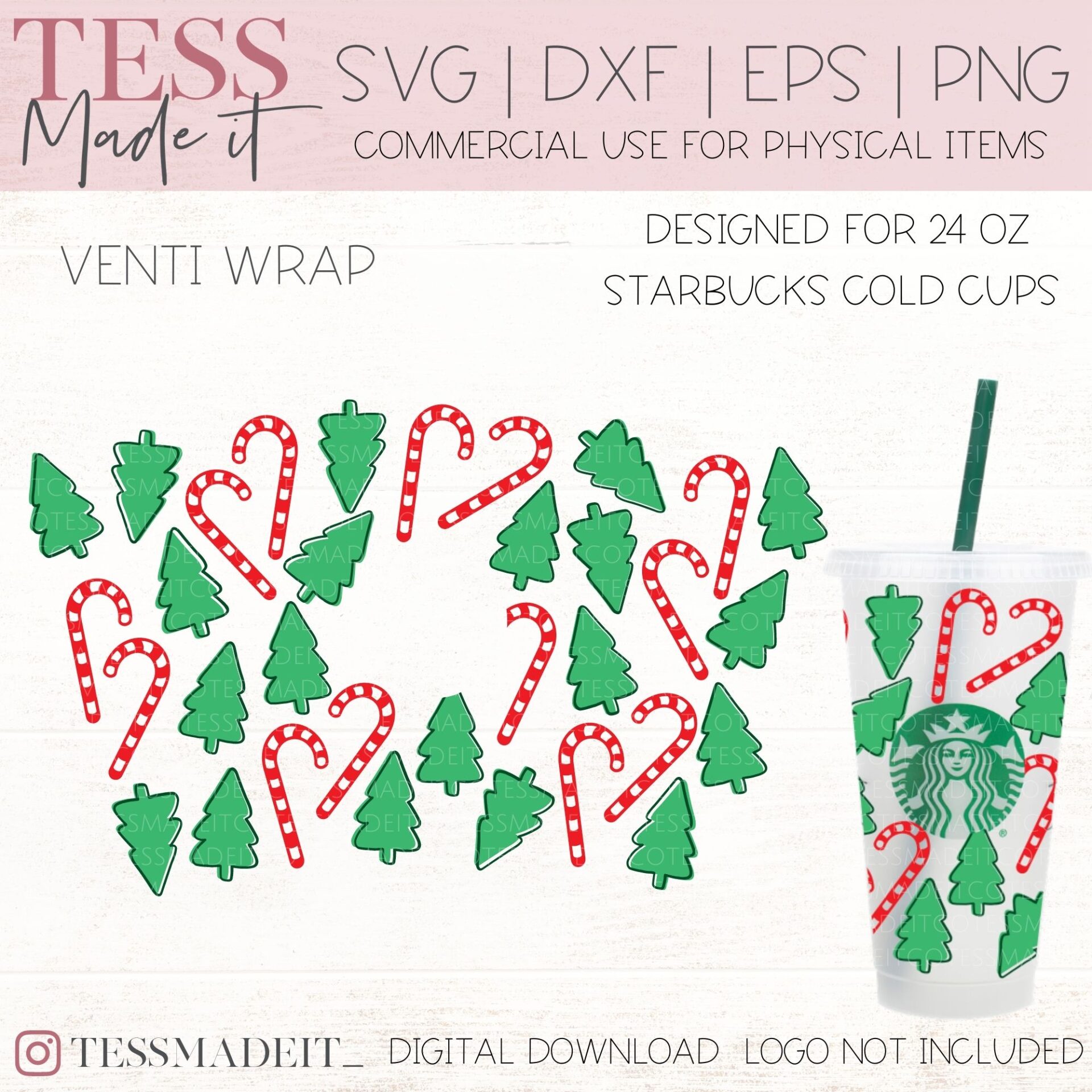 Candy Cane SVG - Christmas Tree Starbucks Cold Cup SVG Tess Made It