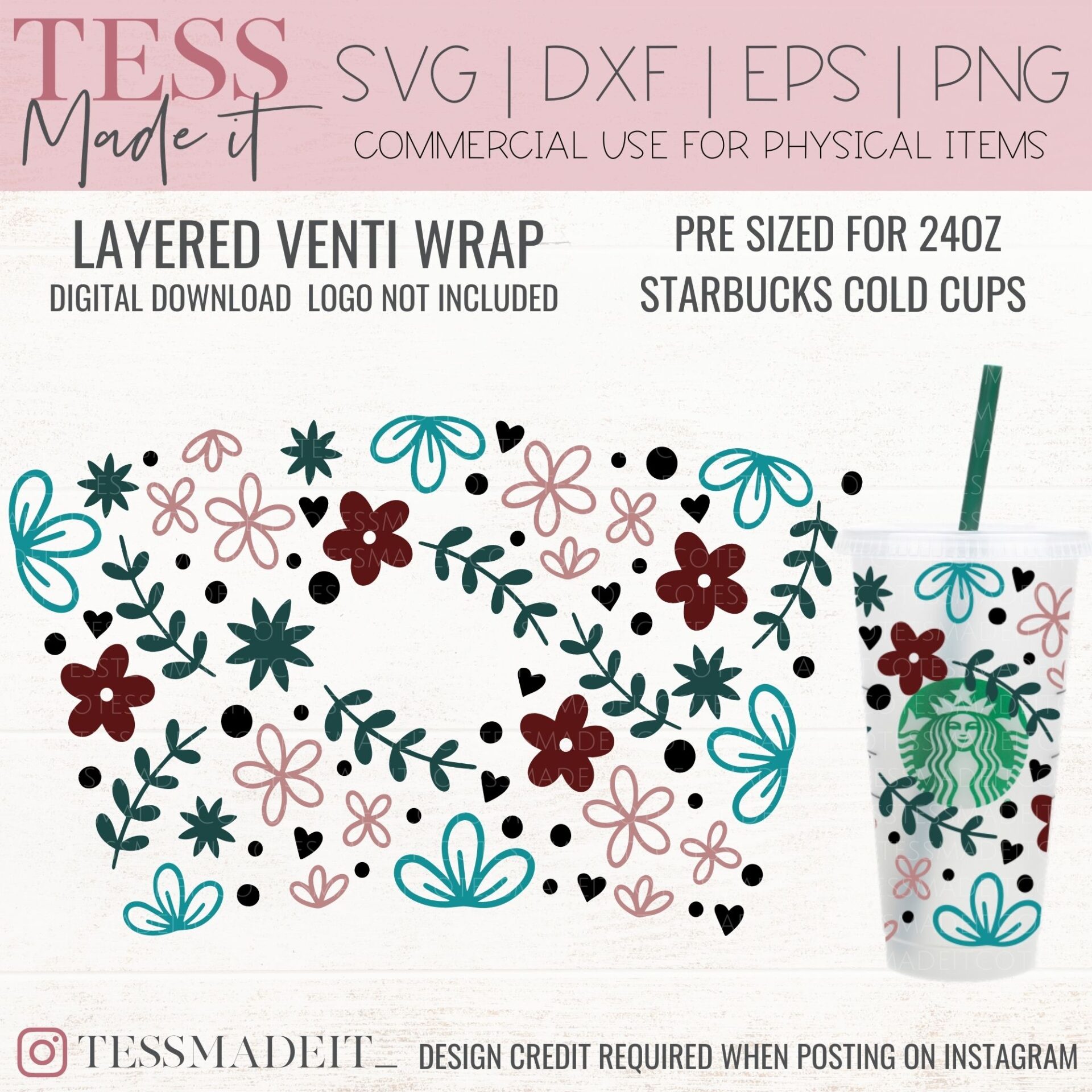 Starbucks Cold Cup FloralWreath_A – Twinkling Design