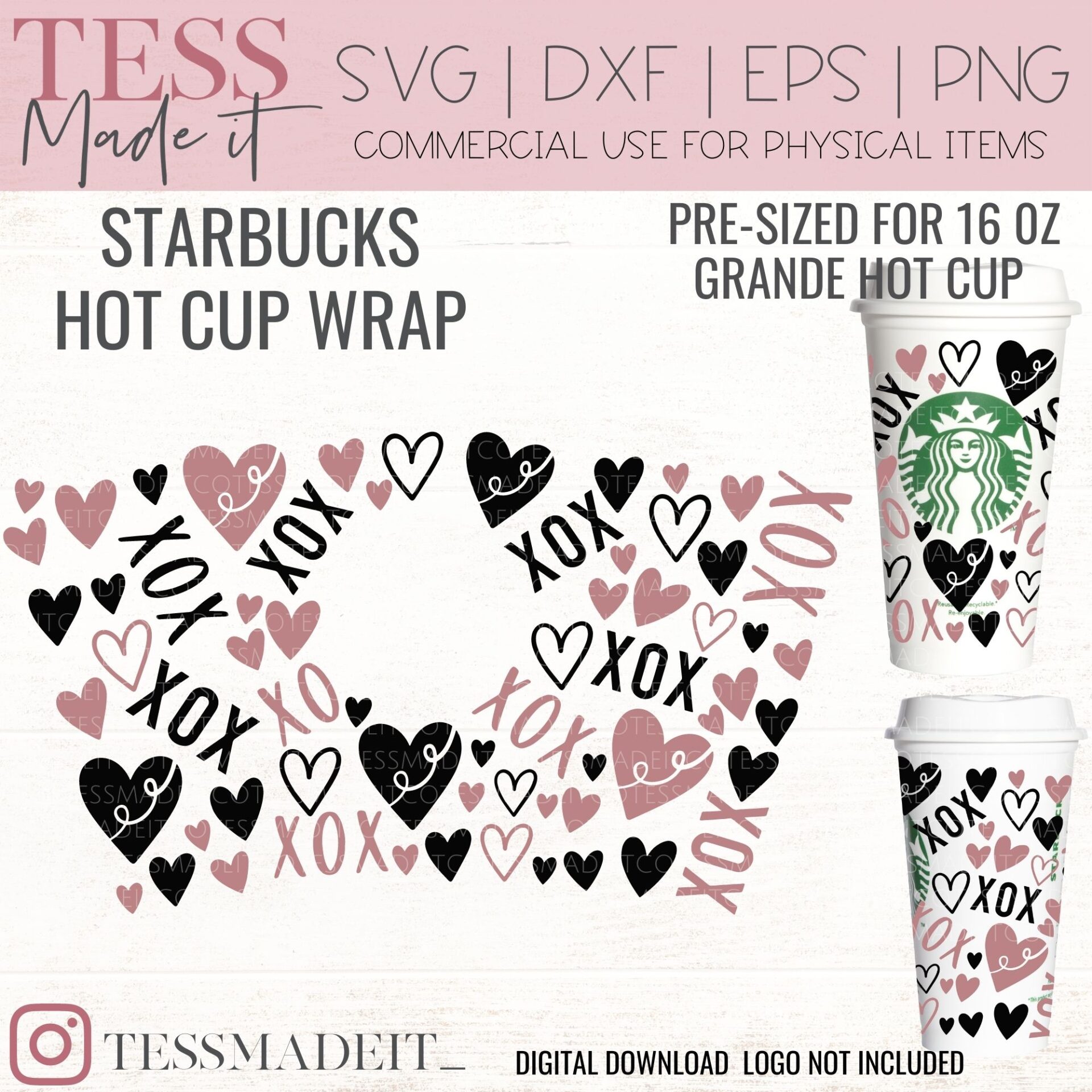 Heart Hot Cup SVG - Valentine's Hot Cup SVG - Tess Made It