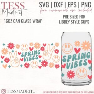 Spring Can Glass SVG - Spring Vibes Can Glass SVG for cricut crafters