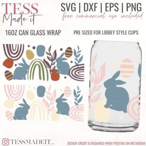 Boho Can Glass SVG - Bunny Can Glass SVG for libbeyy cups
