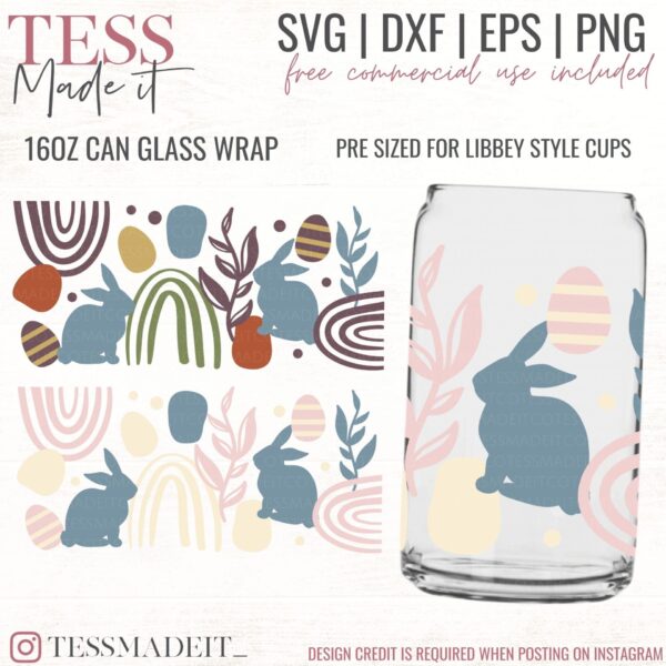 Boho Can Glass SVG - Bunny Can Glass SVG for libbeyy cups