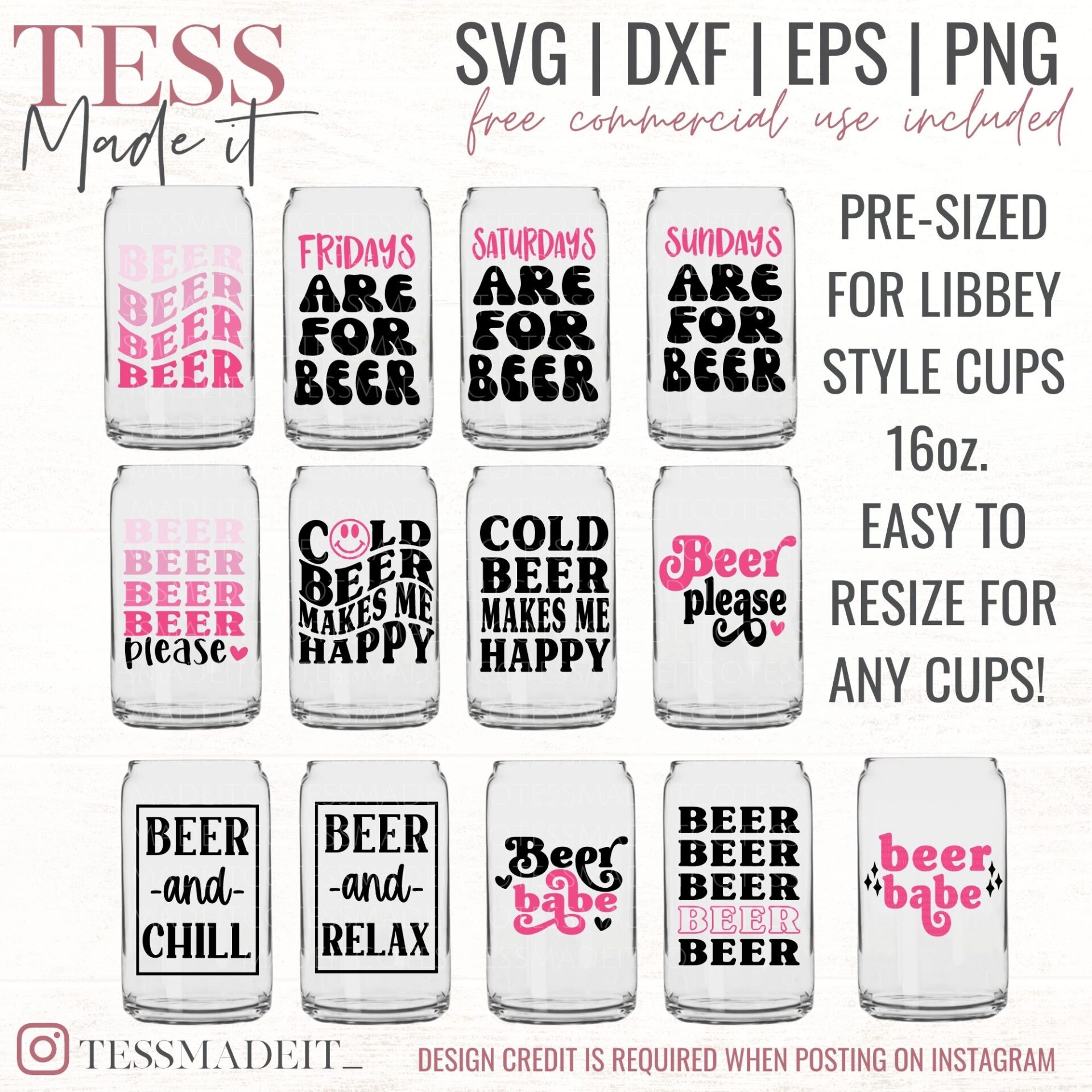 Beer SVG Bundle - Beer Can Glass SVG - Tess Made It