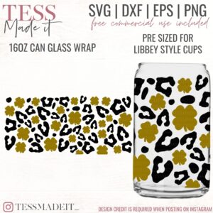 Leopard Clover Can Glass Wrap - Leopard Can Glass SVG