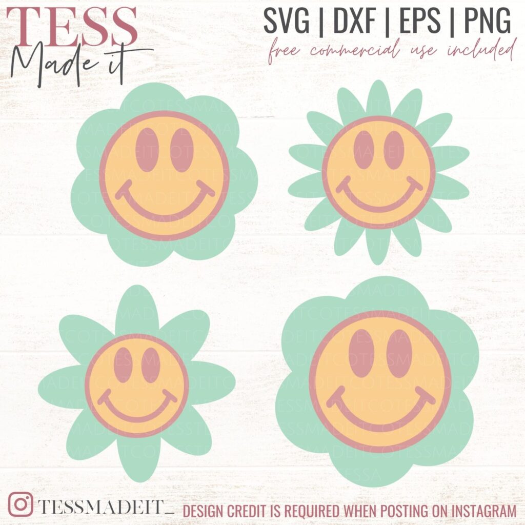 Flower Smiley SVG - Retro Smiley Face SVG - Tess Made It