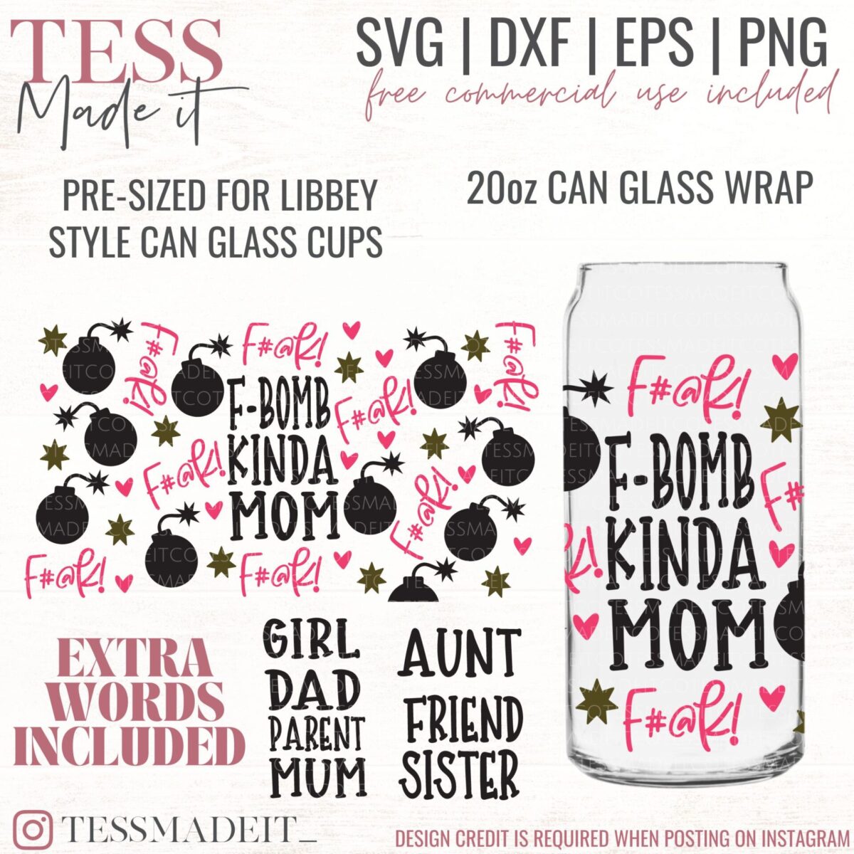 F-Bomb Kinda Mom SVG - Libbey Glass SVG 20oz - Tess Made It