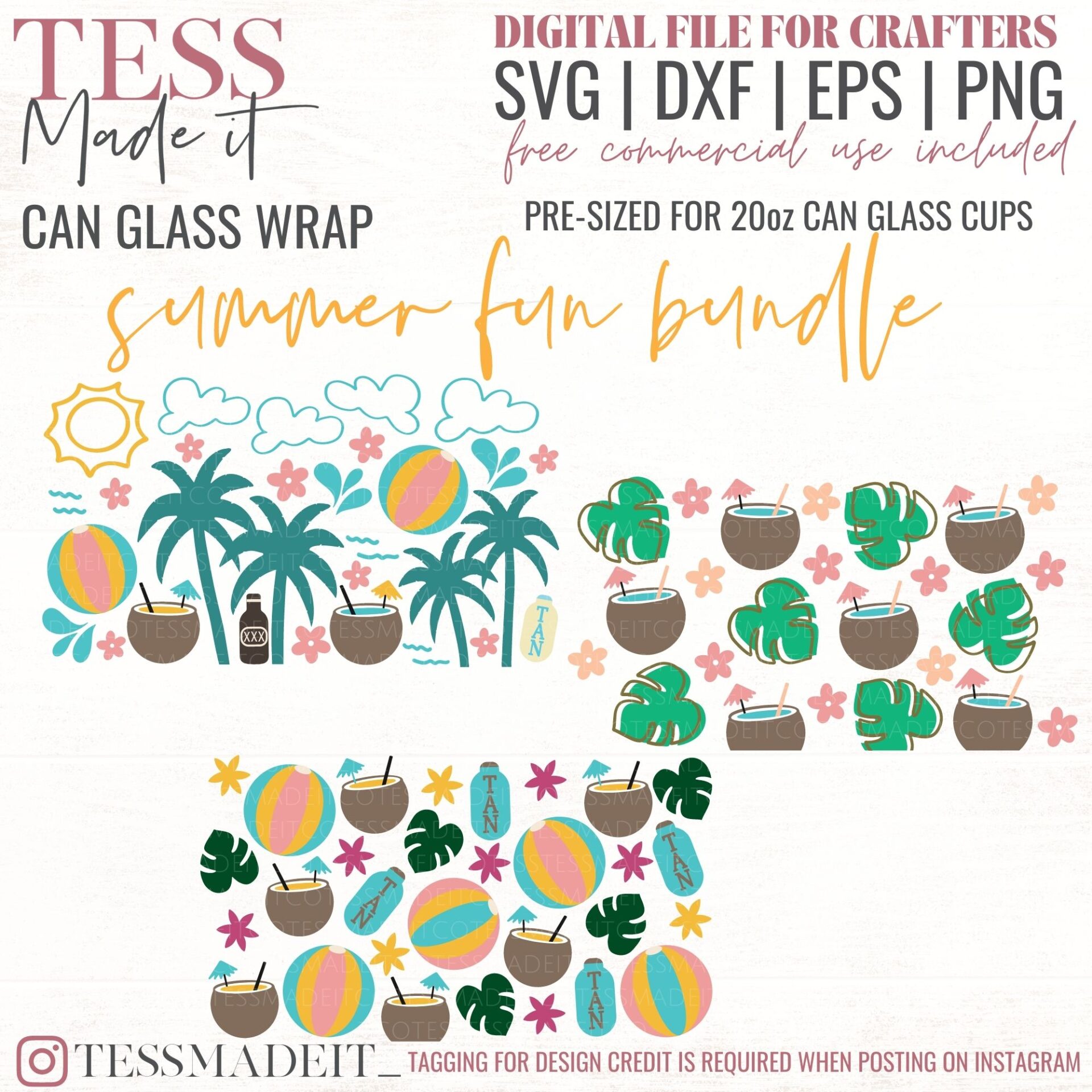 Summer Libbey Wrap Bundle - Summer Can Glass SVG - Tess Made It