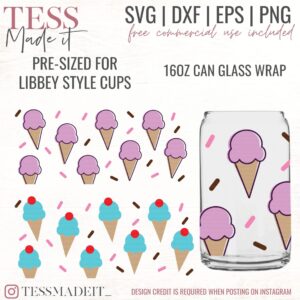 Ice Cream Libbey Glass SVG with 2 styles included. this libbey png is great for sublimation on libbey can glass cups too