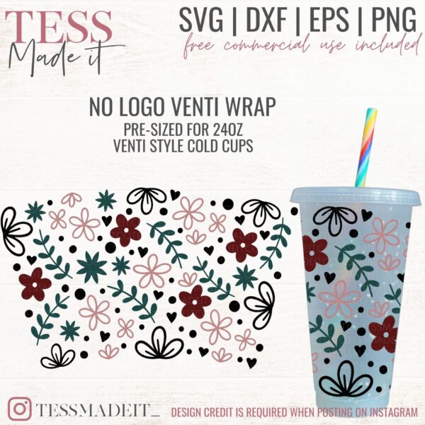 Floral Cold Cup SVG - Spring Venti Cup SVG