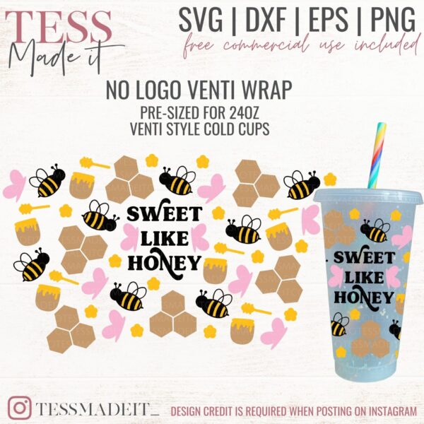 Bee Cold Cup SVG - Spring No Hole SVG