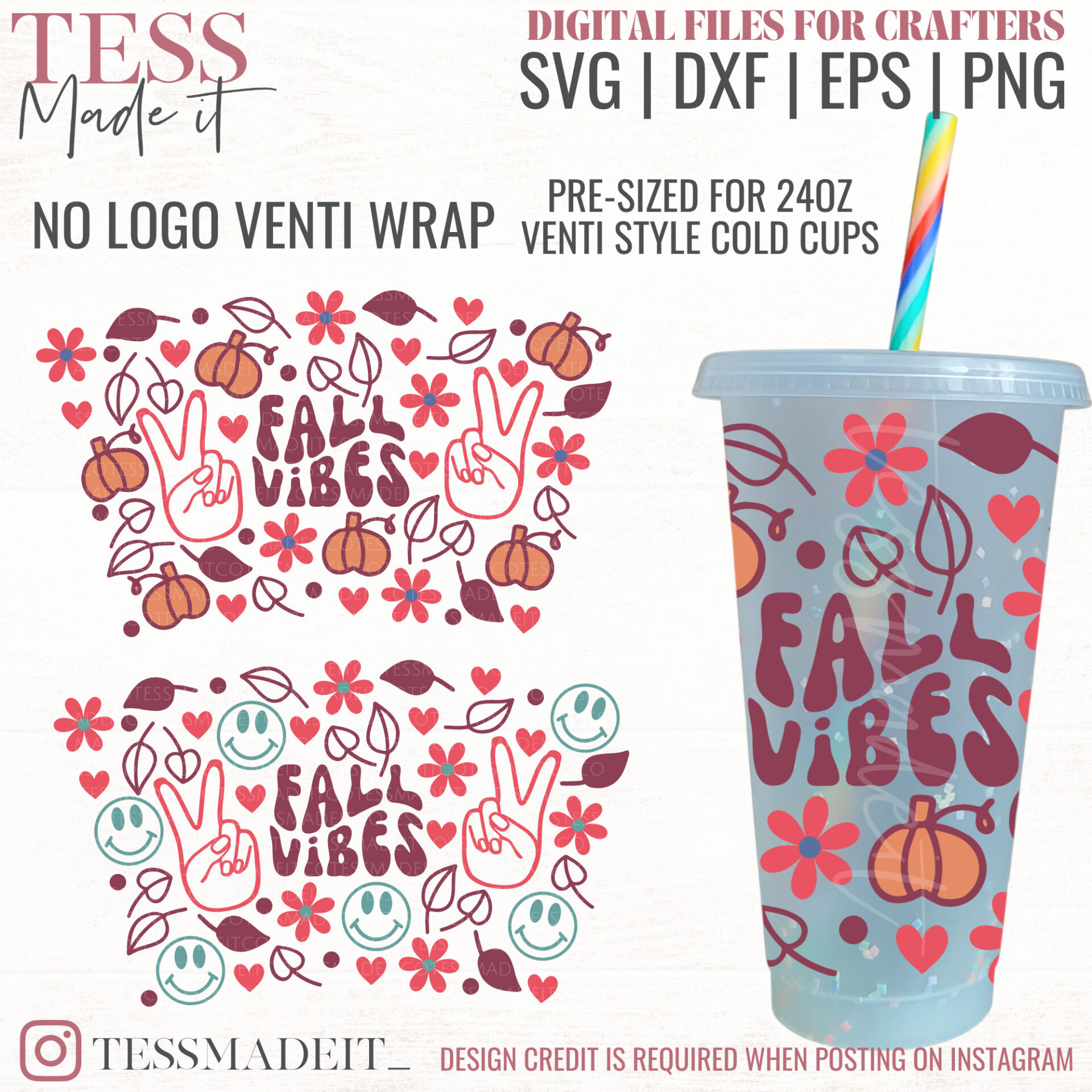 Retro Cold Cup Wrap - Venti No Logo SVG - Tess Made It
