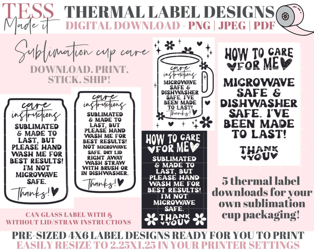 Sublimation Cup Care Stickers - Cup Care Labels - Tess Made It