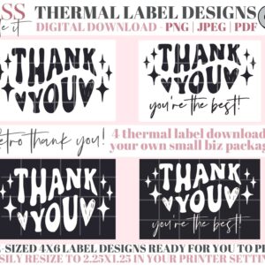 Retro Thank You Stickers - Thermal Packaging Labels for small business packaging