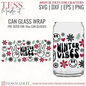 winter vibes svg for libbey can glass wraps. retro cold cup wrap svg