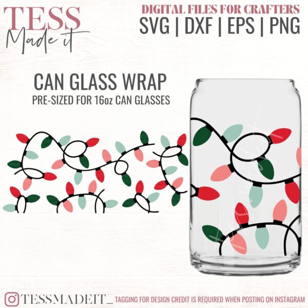 Christmas Light Libbey SVG full wrap. cute christmas light cold cup wrap for Libbey glasses.