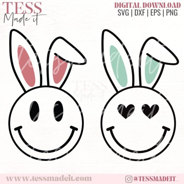 Bunny Smiley Face SVG - Bunny Ear Smiley PNG