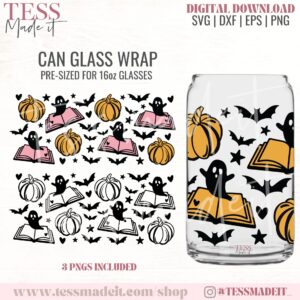 Fall Ghost Beer Can Glass SVG - Spooky Story. This pre-sized fall Libbey glass SVG is cute, trendy and easy to work with.